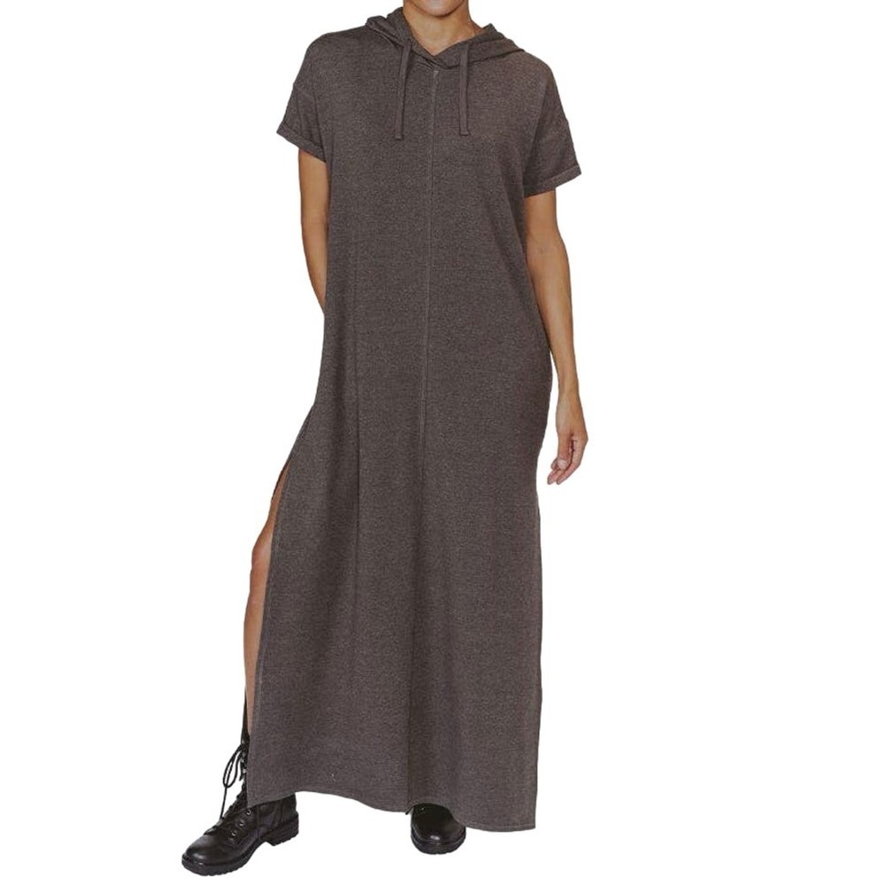 NWT THE NORMAL BRAND Puremeso Hooded Maxi Dress Charcoal Gray - Sz Small